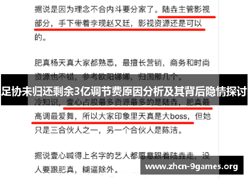 足协未归还剩余3亿调节费原因分析及其背后隐情探讨 足协未归还剩余3亿调节费原因分析及其背后隐情探讨